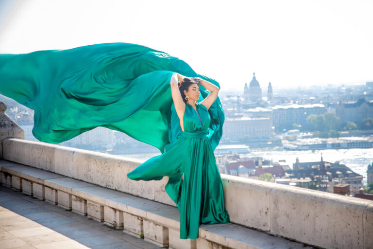 Emerald Green Flying dress Budapest Photoshoot